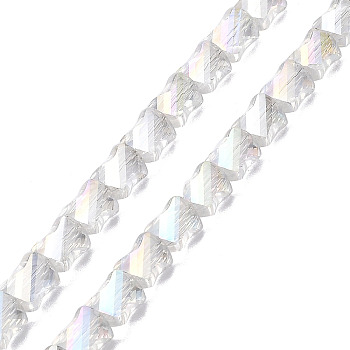 Electroplated Transparent Glass Beads Strands, Half Rainbow Plated, Faceted Twist Rectangle, Clear AB, 10x8x5mm, Hole: 1.2mm, about 49~51pcs/strand, 21.26''(54cm)