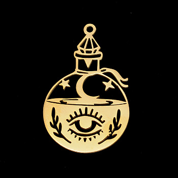 Vacuum Plating 201 Stainless Steel Pendants, Laser Cut, Round with Eye & Diamond, Golden, 33x20x1mm, Hole: 1.5mm