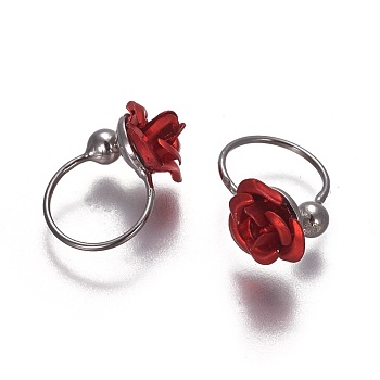 Alloy Cuff Earrings, Rose, Red, 13x9mm