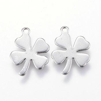 201 Stainless Steel Pendants, Clover, Stainless Steel Color, 13.5x10x0.7mm, Hole: 1mm