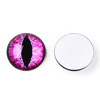 Glass Cabochons, Half Round with Evil Eye, Vertical Pupil, Magenta, 20x6.5mm