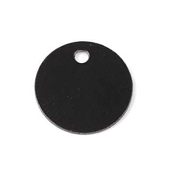 304 Stainless Steel Charms, Blank Stamping Tag, Flat Round, Electrophoresis Black, 10x0.8mm, Hole: 1.2mm