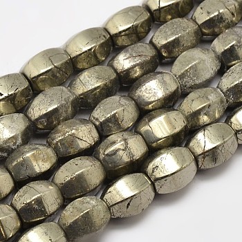 Natural Pyrite Lantern Beads Strands, 10x9mm, Hole: 1mm, about 39pcs/strand, 15.7 inch