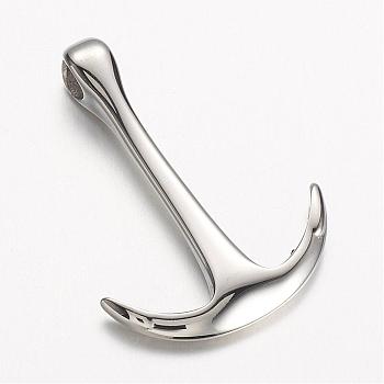 304 Stainless Steel Pendants, Anchor, Stainless Steel Color, 34x24.5x6mm, Hole: 4mm