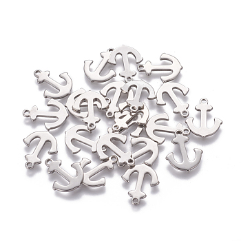 201 Stainless Steel Pendants, Anchor, Stainless Steel Color, 16x13x1mm, Hole: 1.5mm