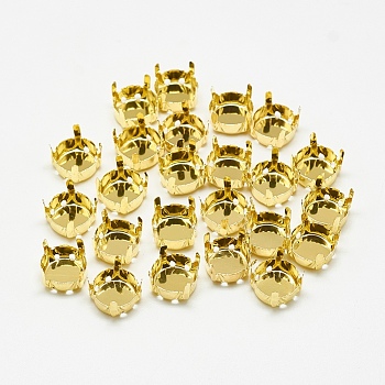 201 Stainless Steel Sew on Prong Settings, Claw Settings for Flat Back Rhinestone, Flat Round, Golden, Tray: 9mm, 9.5x7mm, Hole: 1mm
