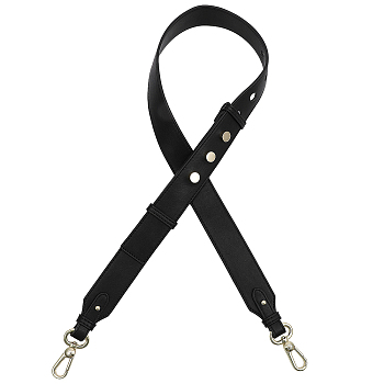 Adjustable Leather Bag Straps, with Alloy Swivel Clasps, Black, 97~110x3.6x1.3cm