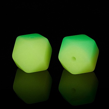 Two Tone Luminous Silicone Beads, DIY Nursing Necklaces and Bracelets Making, Octagon, Yellow Green, 14x14x14mm, Hole: 2mm