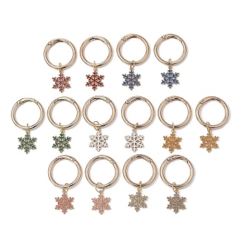 Christmas Alloy Enamel Shoe Charms, with Spring Gate Rings, Snowflake Charm, for Boot Decoration, Mixed Color, 60mm, 14pcs/set