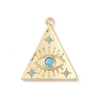 Rack Plating Brass Pendants, with Synthetic Turquoise, Triangle with Eye Charms, Long-Lasting Plated, Cadmium Free & Lead Free, Real 18K Gold Plated, 21.5x18.5x2mm, Hole: 1.2mm