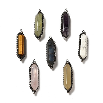 Natural Mixed Stone Big Pendants, Faceted Bullet Charms, with Antique Silver Tone Brass Chain and Stannum, Lead Free & Cadmium Free, 52~57x17~17.5x13~13.5mm, Hole: 4mm
