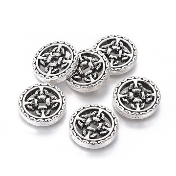 Tibetan Style Alloy Filigree Joiners Links, Flat Round, Antique Silver, 24x5mm, Hole: 4mm(TIBE-G014-07AS)