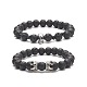 Ensemble de bracelets extensibles perlés en laiton et pierre de lave naturelle 2 pièces 2 styles(BJEW-JB09244-01)-4