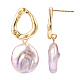 Natural Flat Round Baroque Keshi Pearl Dangle Stud Earrings(PEAR-N020-L37)-2