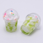 Resin Bubble Tea Pendants, with Plastic Cup, Imitation Food, Yellow Green, 34x27mm, Hole: 1mm(RESI-WH0011-06E)