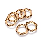 MIYUKI & TOHO Handmade Japanese Seed Beads, with 304 Stainless Steel Link Rings, Loom Pattern, Hexagon, Golden, Coffee, 15~15.5x16x1.8~2mm(SEED-A028B-S-10G)
