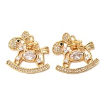 Brass Micro Pave Clear Cubic Zirconia Pendants, Horse with Money Bag Charms, Real 18K Gold Plated, 20x20.5x3mm, Hole: 1.5mm(KK-K422-09G)