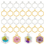 120Pcs 2 Colors Alloy Open Back Bezel Pendants, for DIY UV Resin, Epoxy Resin, Pressed Flower Jewelry, Hexagon, Antique Silver & Golden, 20x15x3mm, Hole: 2mm, Inner Diameter: 13.5x12mm, 60pcs/color(FIND-AR0005-93)