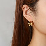 304 Stainless Steel Bowknot Dangle Earrings, Real 18K Gold Plated, 24x13mm(UM1027-1)