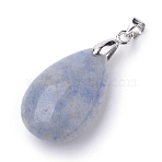 Natural Quartz Pendants, with Alloy Findings, Teardrop, Platinum, Light Steel Blue, 23~24x14x8mm, Hole: 4x5mm(X-G-S243-18)
