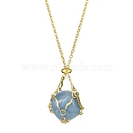 Crystal Cage Holder Necklace, Adjustable Brass Macrame Pouch Empty Stone Holder for Pendant Necklaces Making, with 304 Stainless Steel Bar Link Chain, Golden, 19-1/2 inch(49.4cm), Pouch: 41mm(NJEW-JN04606-02)