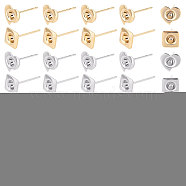 Unicraftale 60Pcs Square & Heart 304 Stainless Steel Ear Stud Components, with 120Pcs Glass Pointed Back Rhinestone and Silicone Ear Nuts, for DIY Earring Making Kits, Mixed Color, 13mm(DIY-UN0002-76)