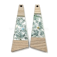 Wooden Pendants, Resin and Gold Foil, Triangle, Dark Sea Green, 57x19x4mm, Hole: 2mm(FIND-B042-01C)