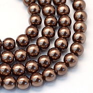 Baking Painted Pearlized Glass Pearl Round Bead Strands, Saddle Brown, 8~9mm, Hole: 1mm, about 105pcs/strand, 31.4 inch(X-HY-Q330-8mm-52)
