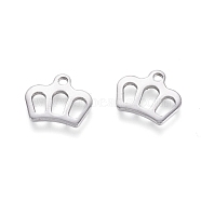 304 Stainless Steel Charms, Crown, Stainless Steel Color, 8.5x10x0.8mm, Hole: 1.2mm(STAS-I123-11P)