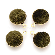 Handmade Velours Covered Pendants, with Brass Findings, Flat Round, Golden, Coffee, 14x11x3mm, Hole: 1mm(WOVE-R101-B01)