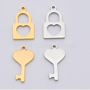 304 Stainless Steel Pendants, Laser Cut, Polishing, Key, Stainless Steel Color, 22x13mm(STAS-WH0016-05-P01)