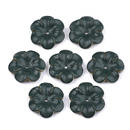 6-Petal Eco-Friendly Cowhide Bead Cap, Flower, Dark Green, 23~23.5x21.5~22x5mm, Hole: 1.8mm(X-FIND-T045-34B)