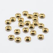 Brass Spacer Beads, Rondelle, Nickel Free, Raw(Unplated), 7x3.5mm, Hole: 1mm(KK-P095-15-C)