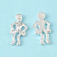 Halloween Themed Alloy Cabochons, Nail Art Decoration Accessories for Women, Cadmium Free & Lead Free, Human Skeleton, Silver Color Plated, 11x6x1.5mm(MRMJ-WH0067-27S-RS)