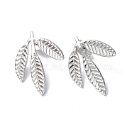304 Stainless Steel Leaf Stud Earrings for Women, Stainless Steel Color, 23x18mm, Pin: 0.7mm(EJEW-F300-11P)