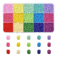 195G 15 Color 8/0 Baking Paint Glass Seed Beads, Round Hole, Round, Mixed Color, 3~3.5x2mm, Hole: 1~1.2mm, 13g/color(SEED-YW0002-32)