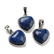 Natural Lapis Lazuli Pendants, Heart Charms with Platinum Plated Brass Snap on Bails, 20.5x17.5x7mm, Hole: 4x8mm(G-I358-A19)