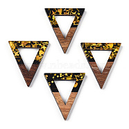 Opaque Resin & Walnut Wood Pendants, Hollow Triangle Charms with Paillettes, Black, 27.5x24x3.5mm, Hole: 1.8mm(RESI-N039-39)