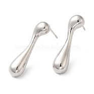 Rack Plating Brass Teardrop Stud Earrings for Women, Lead Free & Cadmium Free, Long-Lasting Plated, Platinum, 28x6.5mm(EJEW-Z019-08P)
