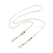 Brass Bar Link EyeGlass Chains, with Shell Pearl & Glass Beads, 304 Stainless Steel Findings, Rubber Loop Ends, Golden, Colorful, 29.33 inch(74.5cm)(AJEW-TA00002)