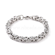 201 Stainless Steel Byzantine Chain Bracelets for Mens, 9 inch(230mm), 8x8.5mm(BJEW-V0345-01)