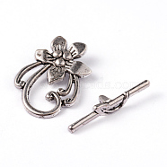 Tibetan Style Alloy Toggle Clasps, Lead Free and Cadmium Free, Flower, Antique Silver, Flower: about 20mm wide, 28mm long, Bar: about 5mm wide, 30mm long, hole: 2mm(LF0677Y)