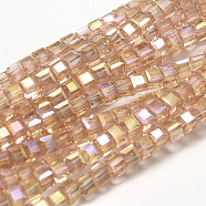 Faceted Cube Full Rainbow Plated Transparent Electroplate Glass Beads Strands, Sandy Brown, 2.5x2.5x2.5mm, Hole: 0.8mm, about 185pcs/strand, 15.7 inch(X-EGLA-J133-FR07)