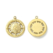 304 Stainless Steel Charms, Flat Round with Sun Charms, Real 14K Gold Plated, 14x12.5x2mm, Hole: 1mm(STAS-L269-012G)