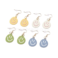 Smiling Face Alloy Dangle Earrings, Gold Plated Brass Jewelry for Women, Mixed Color, 49mm, Pin: 0.9mm(EJEW-JE04927)