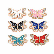 Alloy Links Connectors, with Enamel and Rhinestone, Light Gold, Butterfly, Mixed Color, 11x18x2mm, Hole: 1.6mm(PALLOY-N153-19-RS)