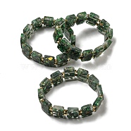 Dyed Natural Imperial Jasper with Resin Beaded Stretch Bracelets, Rectangle, Dark Green, Inner Diameter: 2-1/8 inch(5.4cm)(BJEW-G698-01A-06)