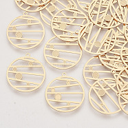 Brass Pendants, Etched Metal Embellishments, Long-Lasting Plated, Flat Round/Planet, Light Gold, 22x20x0.3mm, Hole: 1.2mm(KKC-R001-02LG)