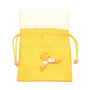 Polyester with Silk Pouches, Drawstring Bag, Rectangle with Knot, Gold, 15x9.8~10x0.4cm(ABAG-WH0028-12C)