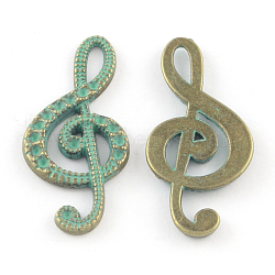 Zinc Alloy Treble Clef Pendants Rhinestone Settings, Cadmium Free & Lead Free, Antique Bronze & Green Patina, Fit for 1mm rhinestone, 32x15x2mm, Hole: 2mm(PALLOY-R065-013-LF)